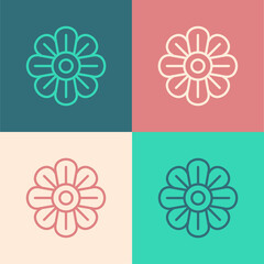 Pop art line Flower icon isolated on color background. Vector