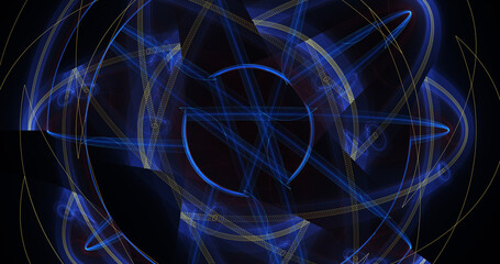 Abstract blue and yellow fractal shapes. Digital fractal art. Computer creativity. 3d rendering