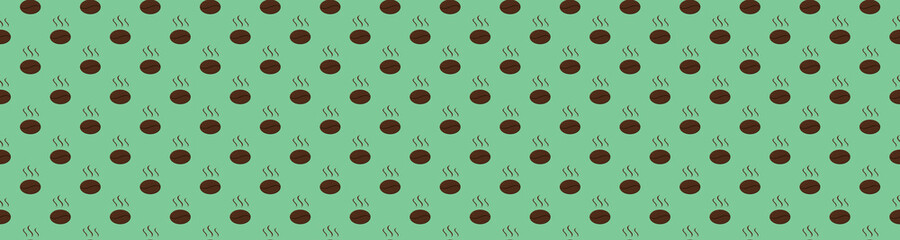 Drawing of images of coffee beans on pastel green backgrounds. template for overlaying on the surface. seamless pattern. Banner for insertion into site. 3D rendering. 3D image