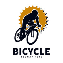 bike vintage logo template gear and cyclist illustration