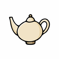 Doodle traditional hand drawn teapot. Beige Kettle isolated on white background. Cozy kitchen utensils, cute kitchenware, dishes for tea, coffee, drinks. Breakfast, five o'clock symbol. Vector sign