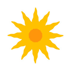 Sun icon. Yellow sunny rays symbol. Trendy vector summer sign