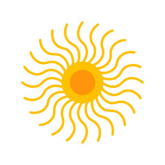Sun icon. Yellow sunny rays symbol. Trendy vector summer sign
