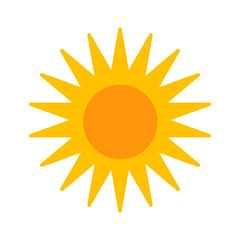 Yellow sun icon with sunbeams. Summer sunny hot illustration.