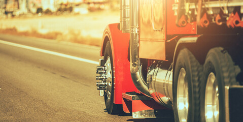 Semi Trailer Truck on a Highway Close Up