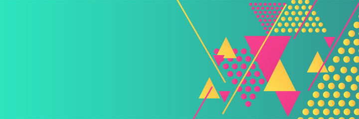 Memphis triangle pink green yellow colorful Abstract design banner