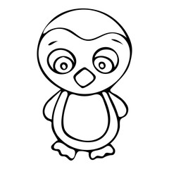 Black And White Penguin Doodle Sketch Isolated on White background.