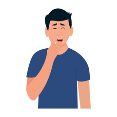 The man does not cover his mouth before sneezing. The man is coughing. Seasonal allergies. Healthcare concept. Vector illustration