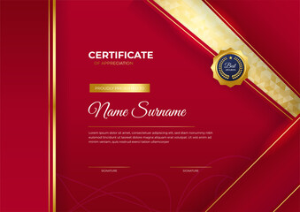 Modern employee golden red certificate design template