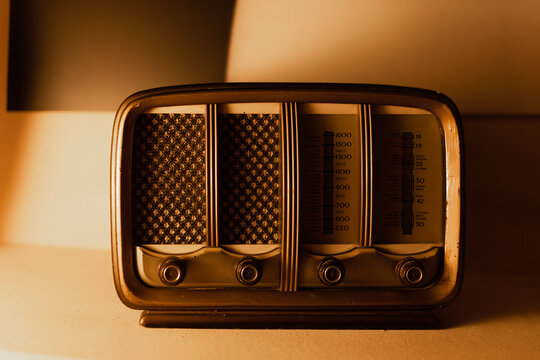Old radio on table at home