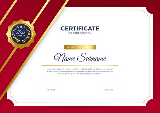 Modern employee golden red certificate design template