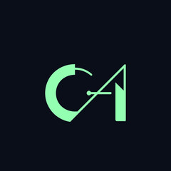 CA monogram logo.Letter a, letter c typographic icon.Lettering sign isolated on dark background.Alphabet initials.Modern, design, geometric, minimalist, web, tech style characters.Neon color.