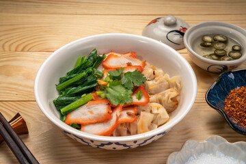 Wonton Noodles with Red Barbecue pork dry noodle.