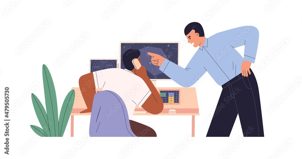 Aufkleber Air traffic control center. Airplane flight controller work at computer. Aviation worker and boss communication. ATC and airlines navigation. Flat vector illustration isolated on white background
