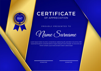 Modern employee golden blue certificate design template