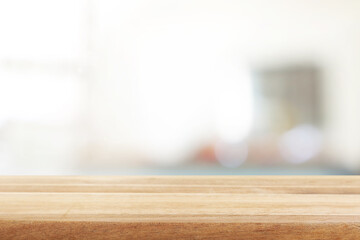 Wooden empty table in front of Living room interior. For product display and presentation