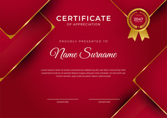 Luxury shine golden red certificate design template