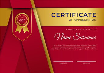 Modern employee golden red certificate design template
