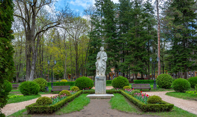 Russian poet of the 19th century, photo taken on a sunny spring day