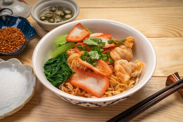 Egg Noodles and Wonton Noodles with Red Barbecue pork with hot soup.
