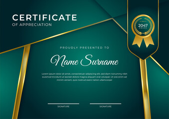 Professional golden green certificate design template