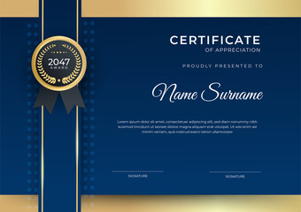 Professional golden blue certificate design template