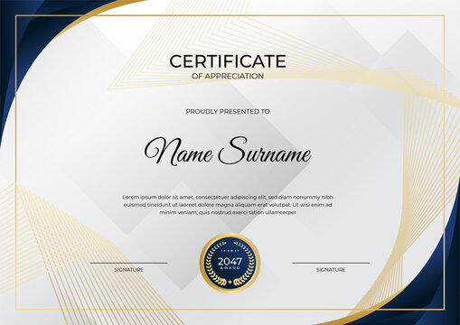 Modern employee golden blue certificate design template