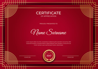Luxury shine golden red certificate design template