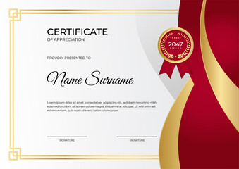 Luxury shine golden red certificate design template