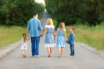 happy family walking on the road concept joy relationship