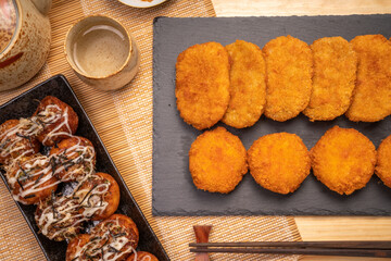 Japanese food croquettes or Korokke, Crispy deep fried breaded with Potato and Meat .