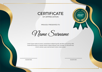 Modern employee golden green certificate design template
