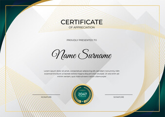 Modern employee golden green certificate design template