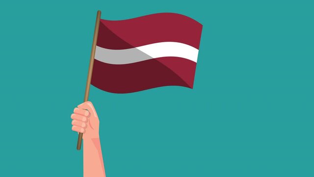 Hand holding latvia flag animation. waving flag. National symbol.4K Video motion Animation.