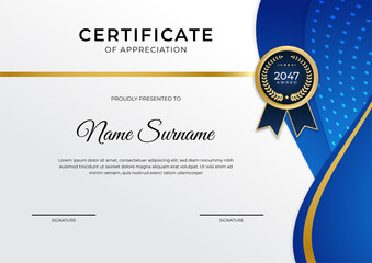 Modern employee golden blue certificate design template