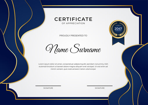 Professional Golden Blue Certificate Design Template