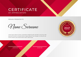 Modern employee golden red certificate design template
