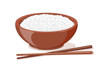 Rris boiled in brown cup with Chinese chopsticks.