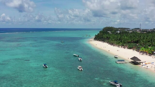 Los roques Venezuela canquices island Aerial view Camera Moving Forward Along over blue lagoon