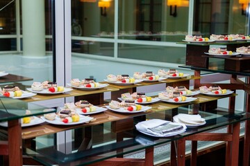 Abundance of food on the buffet table 