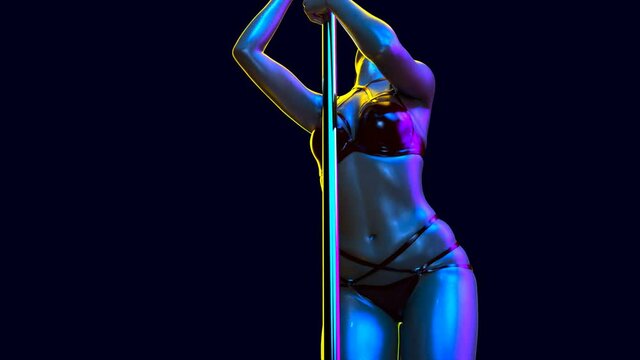 VJ Loop Animation of rotation on the pole of a sexy girl. 3D Render
