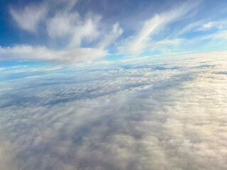 Obraz na płótnie Canvas background sky with clouds, top view from an airplane 
