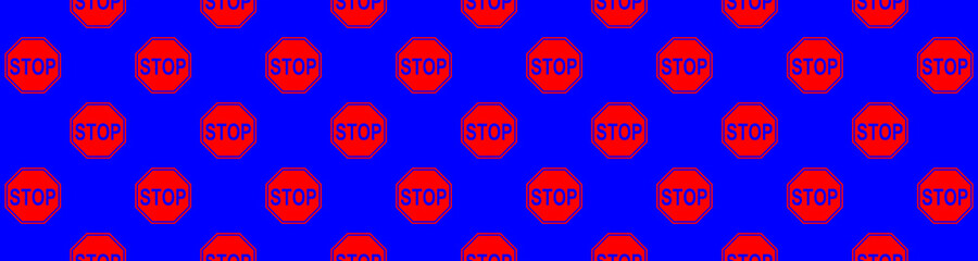 Seamless drawing depicting a stop sign on a blue background. Stop symbol in front of danger. Banner for insertion into site. 3D image. 3D rendering.