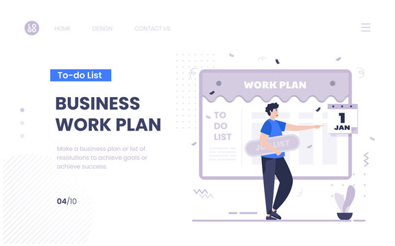 Illustration of business workplan concept on landing page design