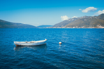 Boat in water. Tivat, Montenegro

