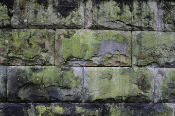 Stone background. Old stones, green with age.