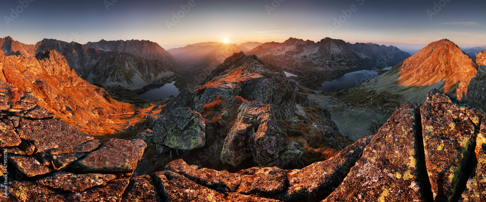 Canvas Prints poland tatras from peak szpiglasowy, nice mountain landscape in europe at sunrise over morskie oko