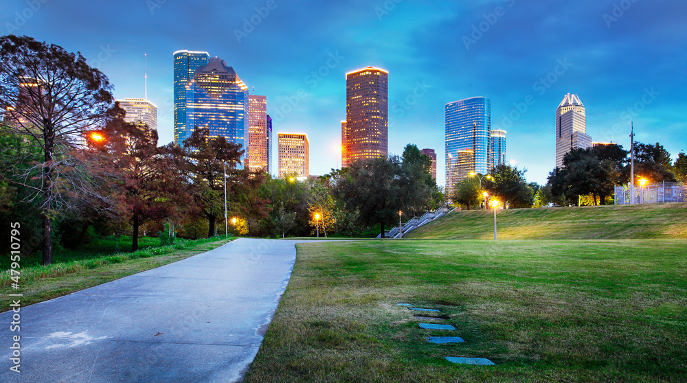 Wall mural Downtown Houston skyline in Texas USA at twilight