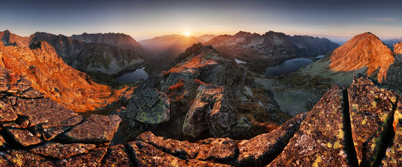 Poland Tatras from peak Szpiglasowy, Nice mountain landscape in Europe at sunrise over Morskie oko - obrazy, fototapety, plakaty
