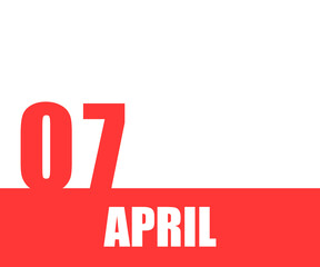 April. 07th day of month, calendar date. Red numbers and stripe with white text on isolated background.